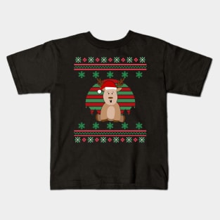 Reindeer Santa Hat Faux Ugly Christmas Sweater Funny Holiday Design Kids T-Shirt